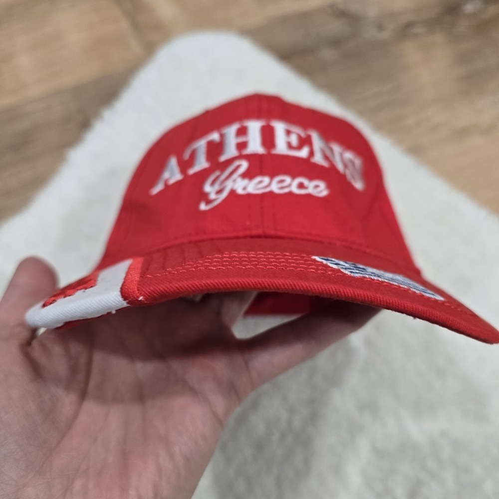 Athens Greece Red Baseball Cap Hat - Greek Flag Embroidery - 100% Cotton - Size